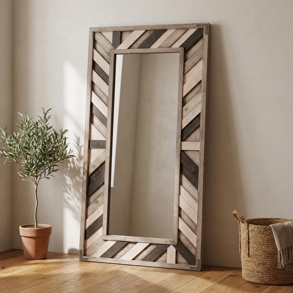 71" Ivory and Gray Wood Framed Leaning Accent Mirror HomeRoots