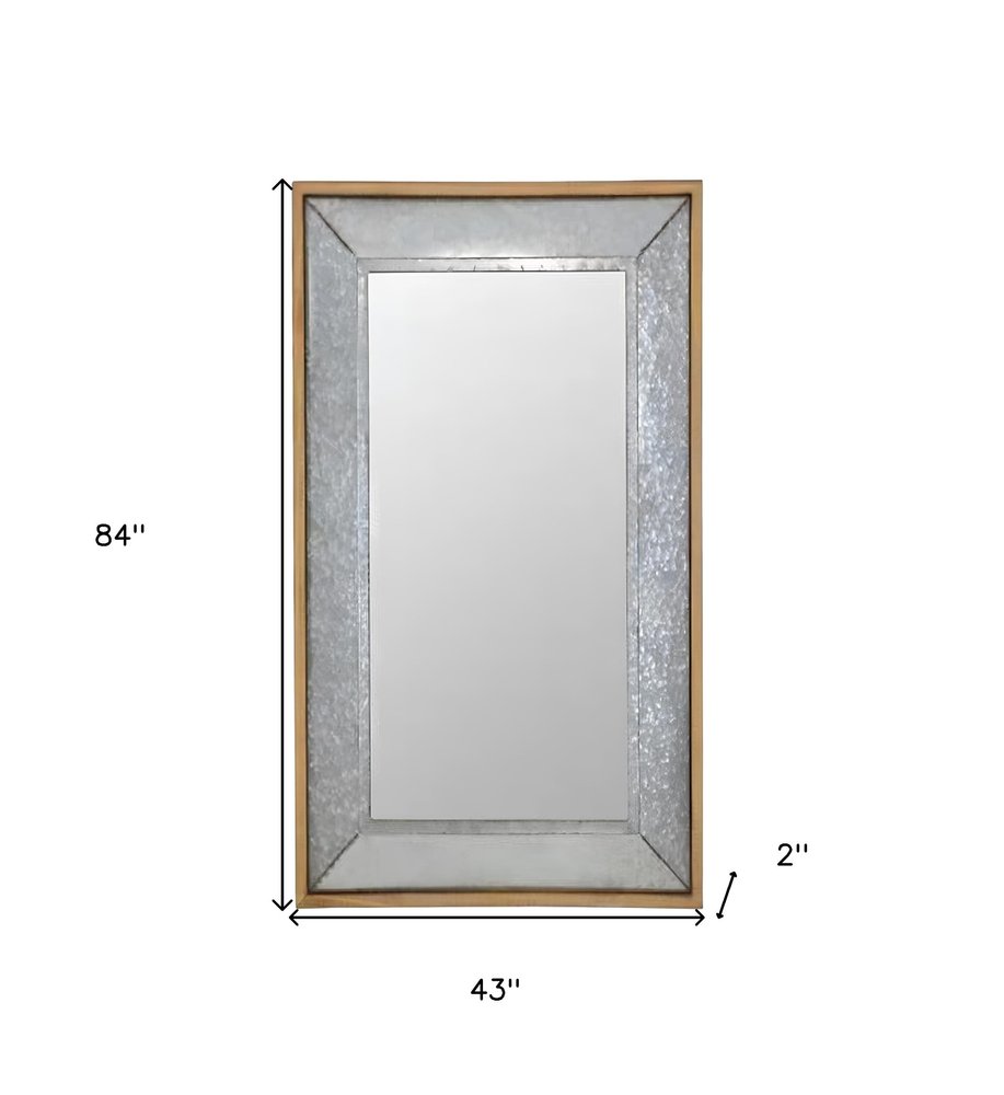 84" Gray And Brown Galvanized Metal and Wood Framed Leaning Accent Mirror HomeRoots