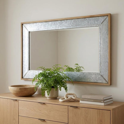 84" Gray And Brown Galvanized Metal and Wood Framed Leaning Accent Mirror HomeRoots