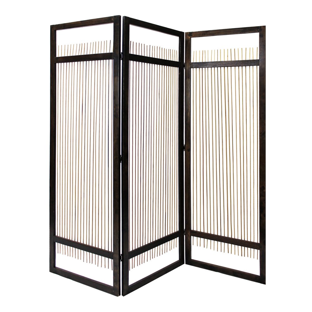 72" Brown Folding Three Panel Screen Room Divider HomeRoots