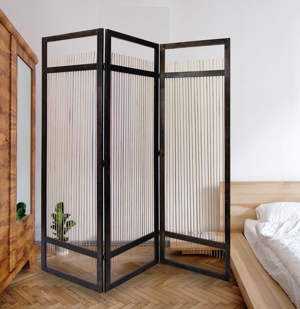 72" Brown Folding Three Panel Screen Room Divider HomeRoots