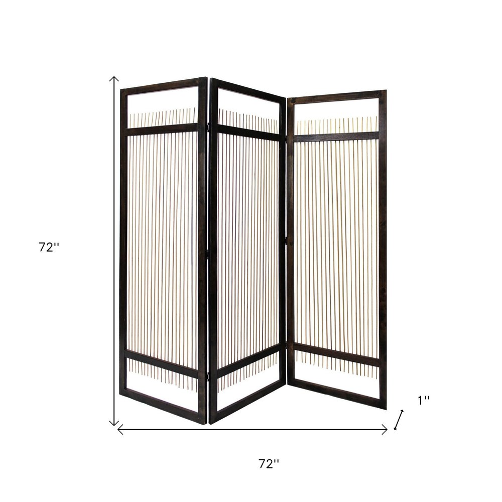 72" Brown Folding Three Panel Screen Room Divider HomeRoots