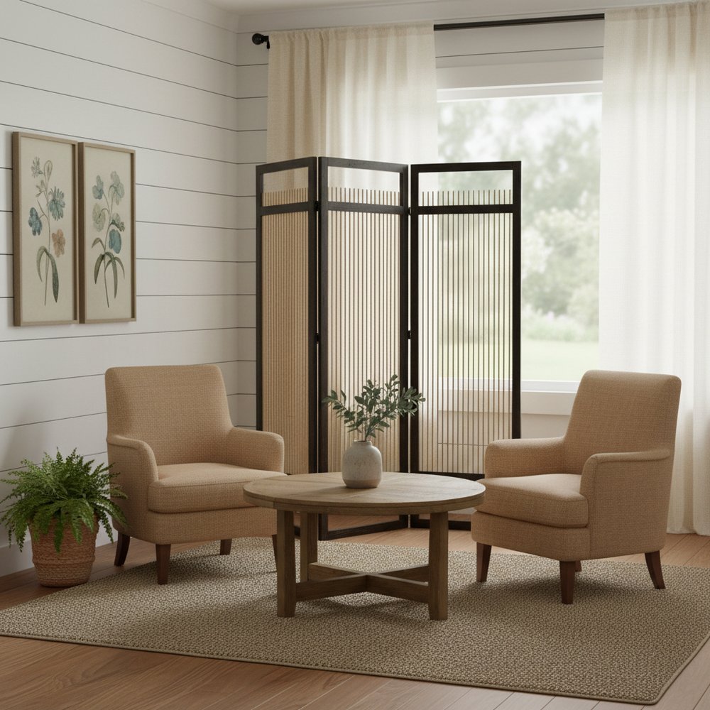 72" Brown Folding Three Panel Screen Room Divider HomeRoots