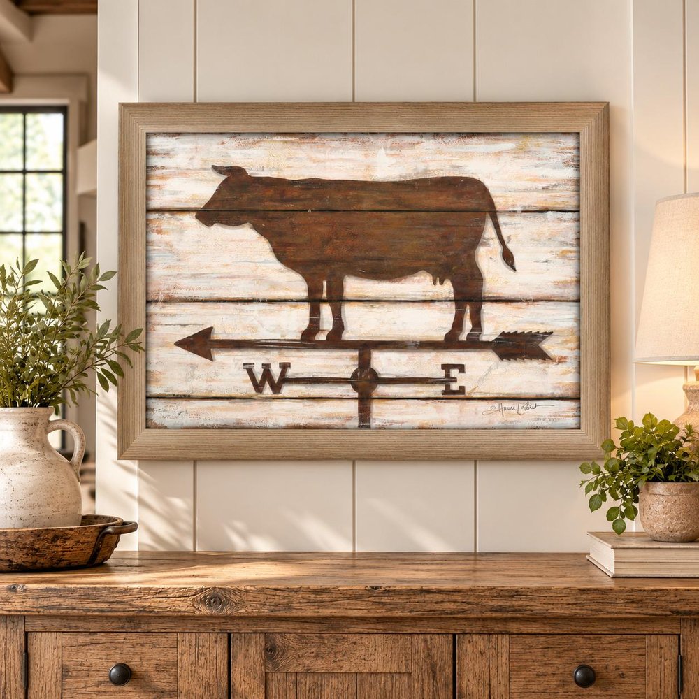 Farmhouse Cow Brown Framed Print Wall Art