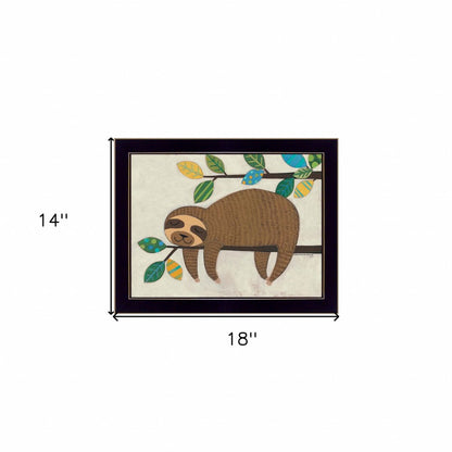 Hanging Sloth II 1 Black Framed Print Wall Art