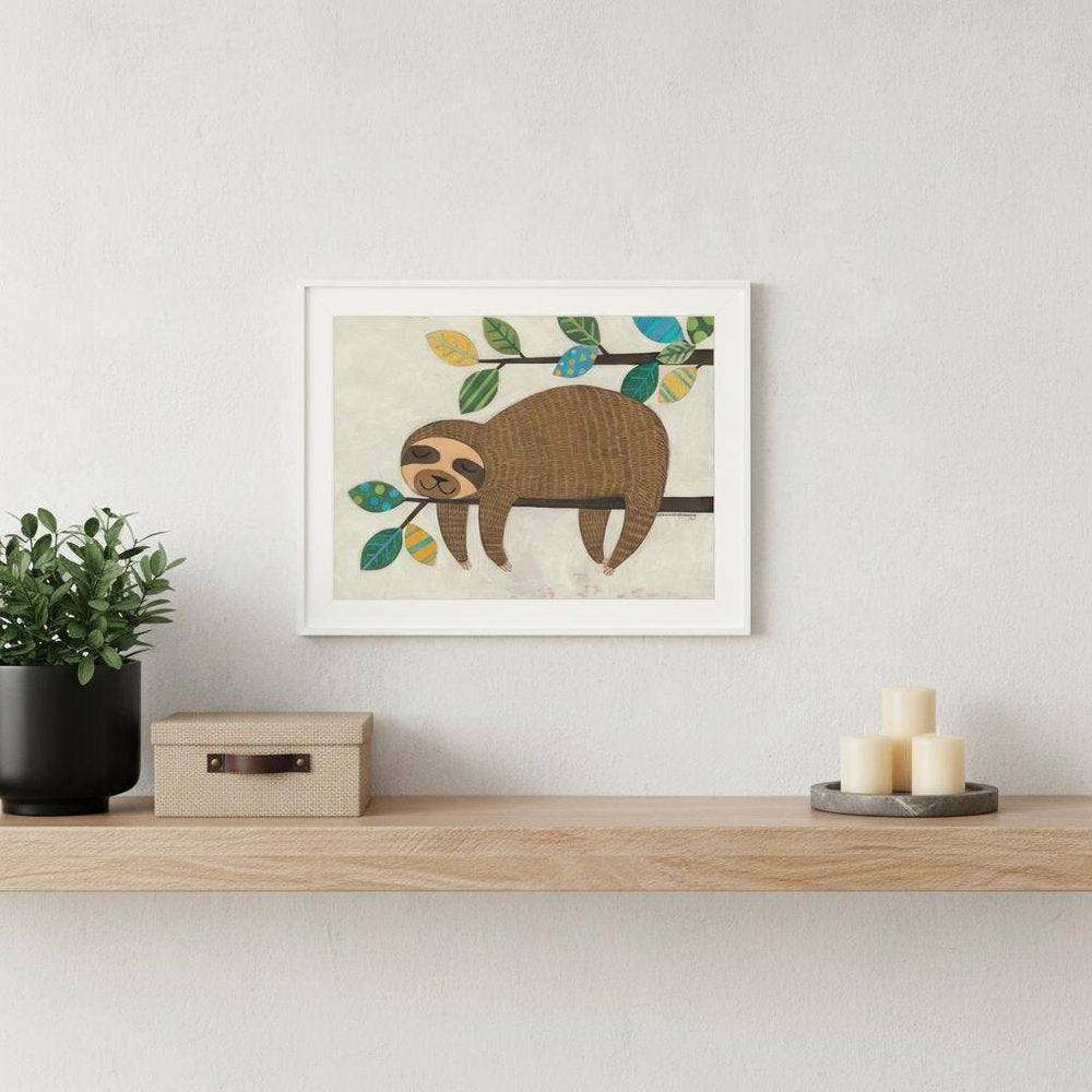 Hanging Sloth II 2 White Framed Print Wall Art — view 4