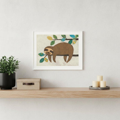 Hanging Sloth II 2 White Framed Print Wall Art