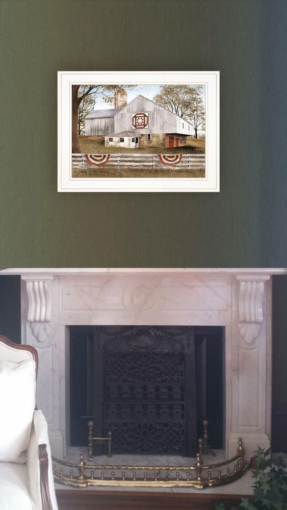 American Star Quilt Block Barn 1 White Framed Print Wall Art — view 2