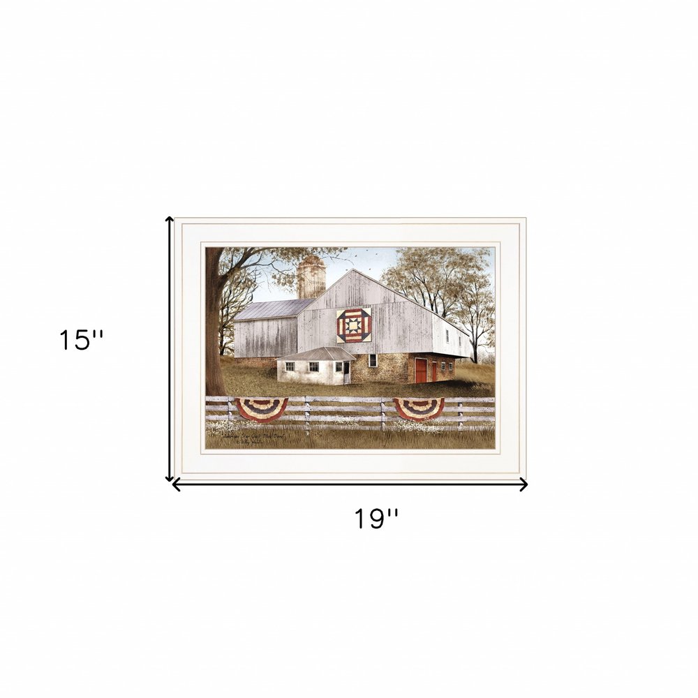 American Star Quilt Block Barn 1 White Framed Print Wall Art — view 4
