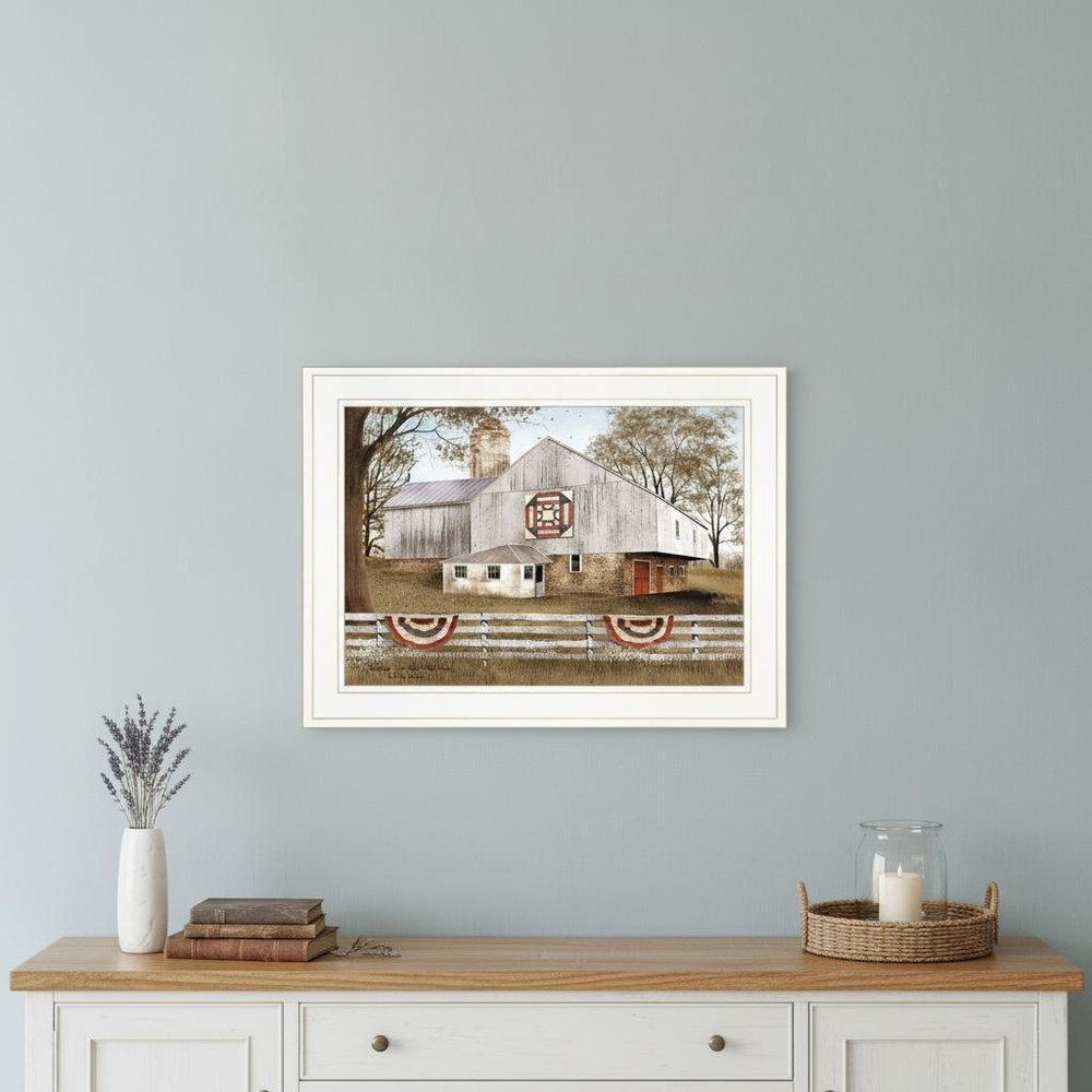American Star Quilt Block Barn 1 White Framed Print Wall Art — view 5