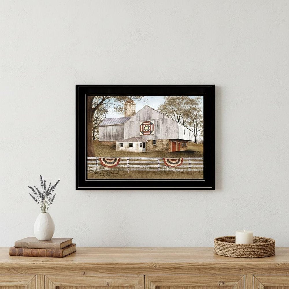 American Star Quilt Block Barn 2 Black Framed Print Wall Art — view 5