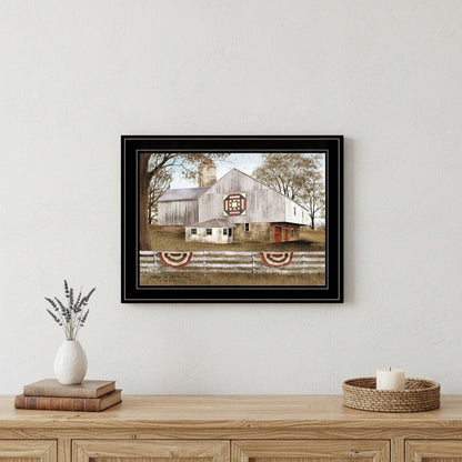 American Star Quilt Block Barn 2 Black Framed Print Wall Art