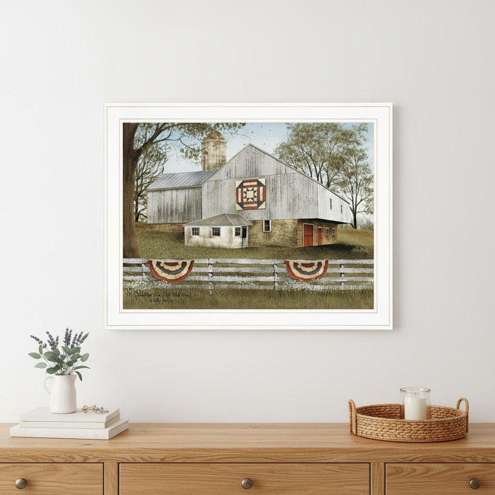 American Star Quilt Block Barn 3 White Framed Print Wall Art — view 4