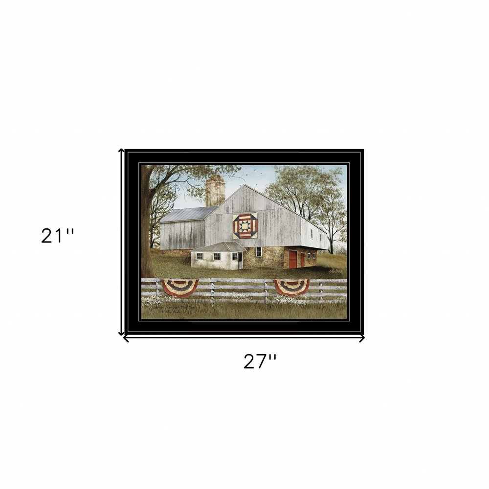 American Star Quilt Block Barn 4 Black Framed Print Wall Art — view 3