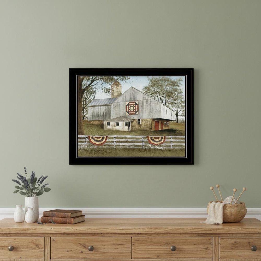American Star Quilt Block Barn 4 Black Framed Print Wall Art — view 4