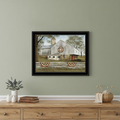 American Star Quilt Block Barn 4 Black Framed Print Wall Art