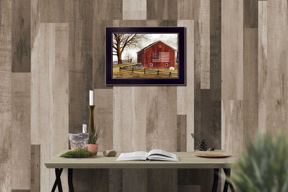 Flag Barn Black Picture Frame Print Wall Art — view 1