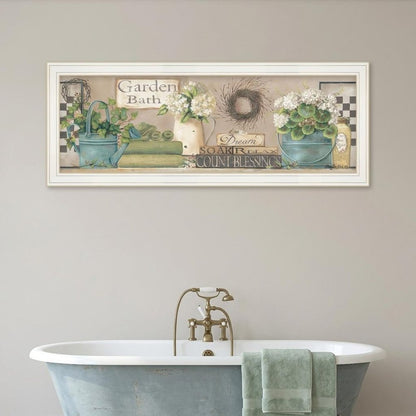 Garden Bath 1 White Framed Print Bathroom Wall Art