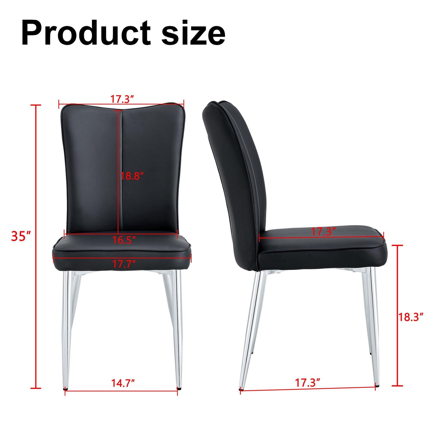 Modern minimalist dining chairs black PU leather curved backrest and cushion black metal semi matte chair legs - FurniFindUSA