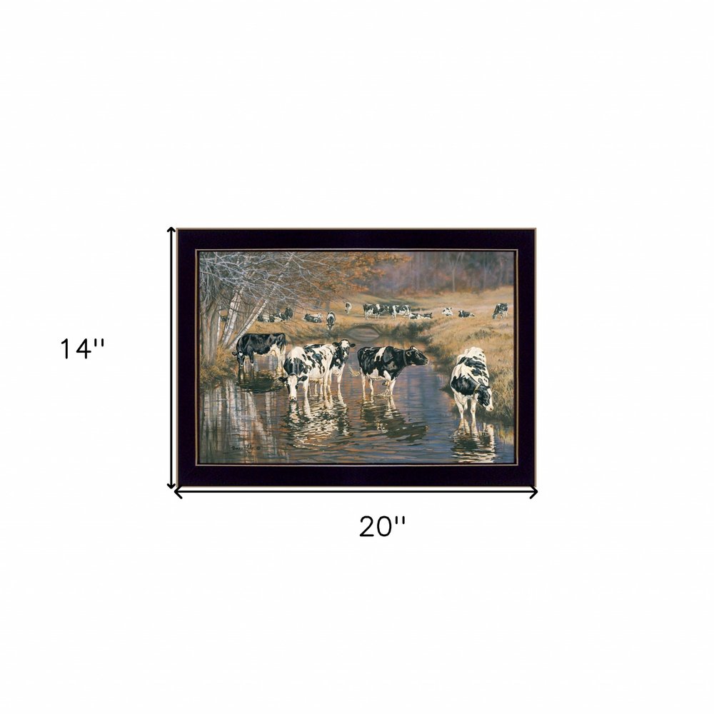 Fall Reflections Holsteins in River Black Framed Print Wall Art — view 3