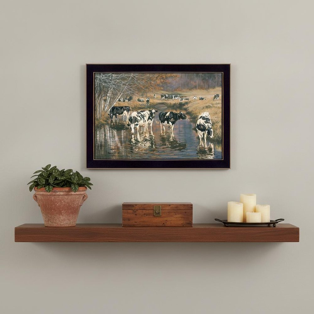 Fall Reflections Holsteins in River Black Framed Print Wall Art — view 4