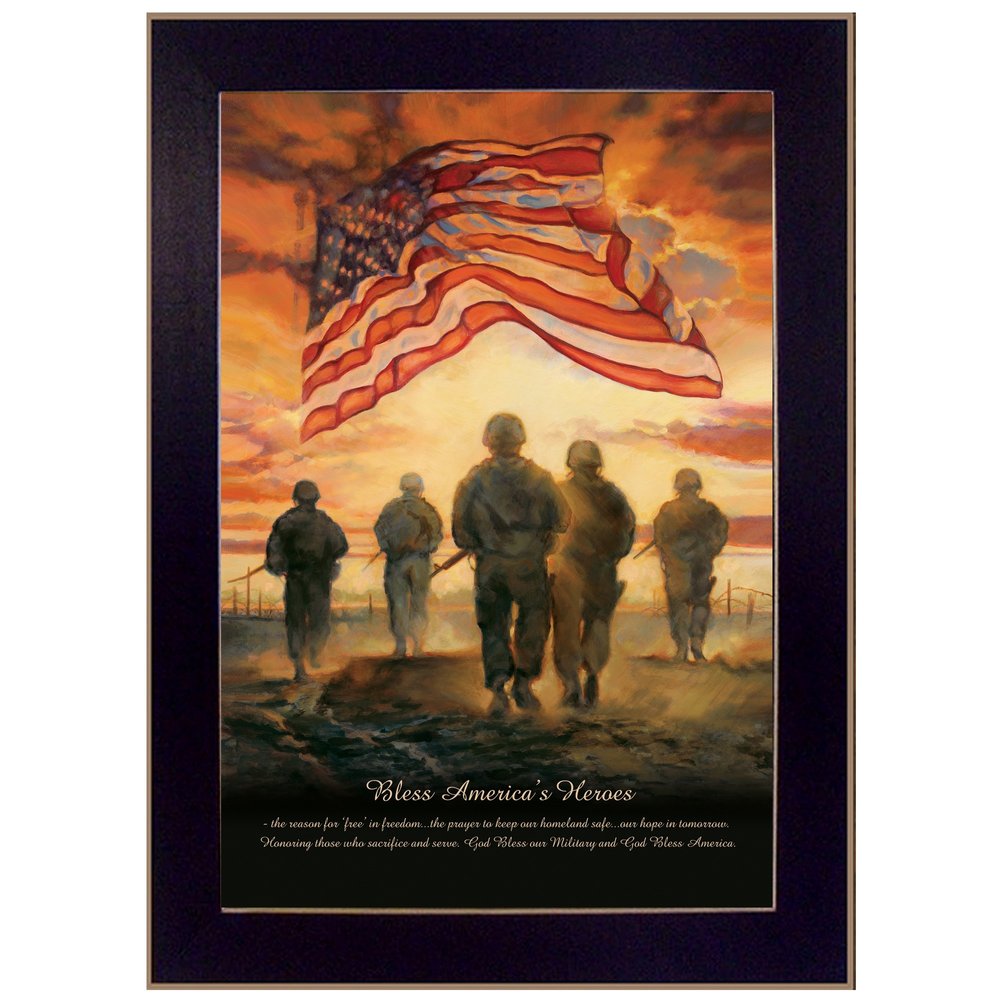 Bless Americas Heroes Black Framed Print Wall Art — view 1