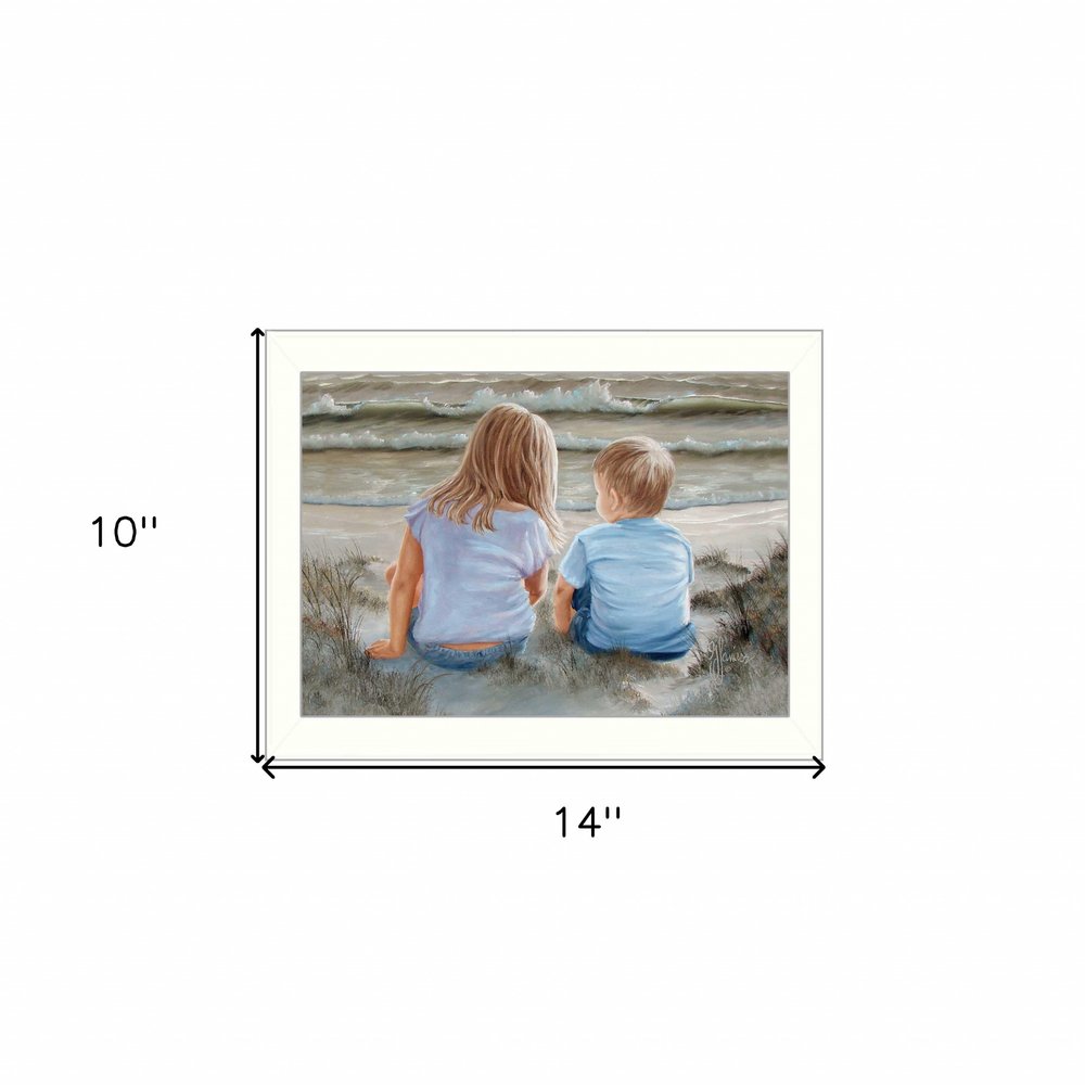 Boy and Girl Sitting White Framed Print Wall Art — view 4