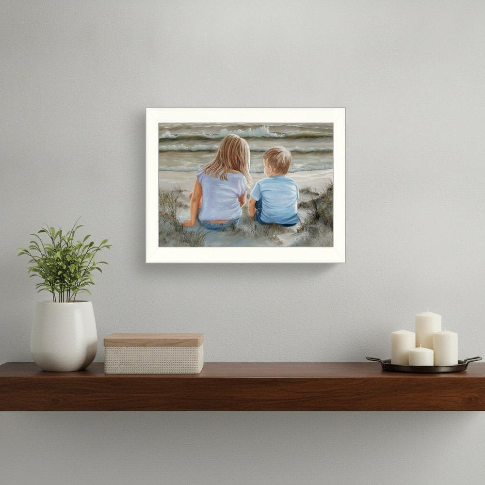 Boy and Girl Sitting White Framed Print Wall Art — view 5