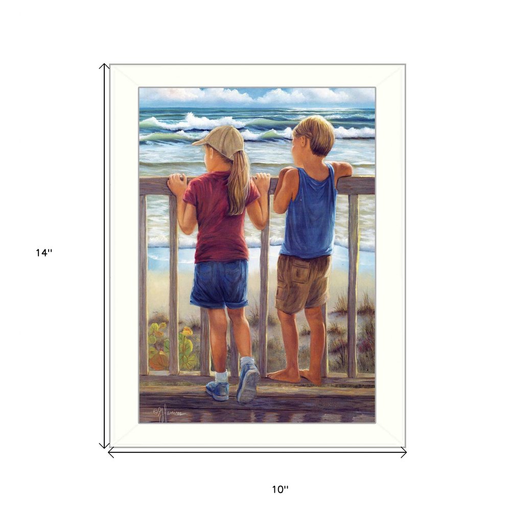 Looking Over the Rail White Framed Print Wall Art — view 3