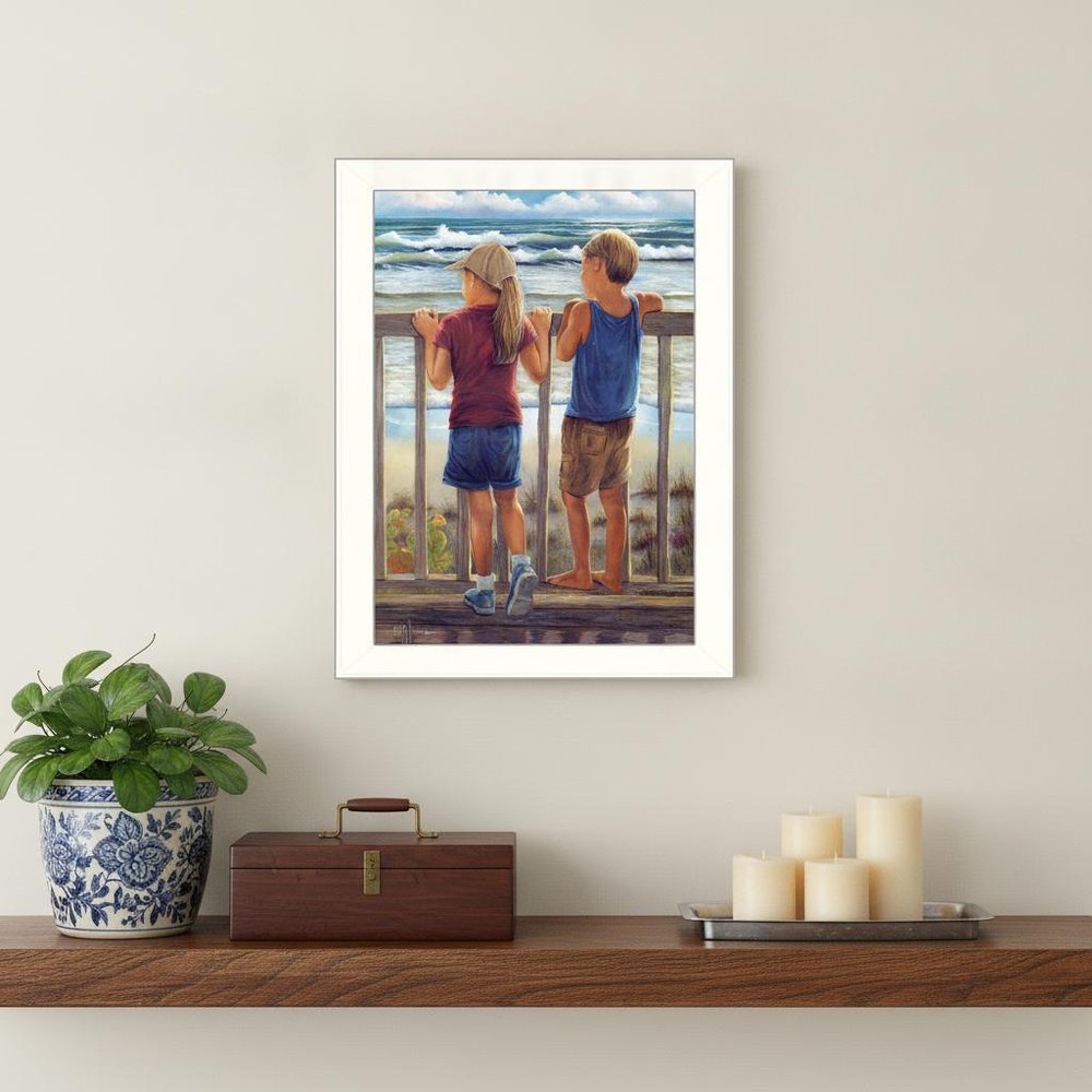 Looking Over the Rail White Framed Print Wall Art — view 4