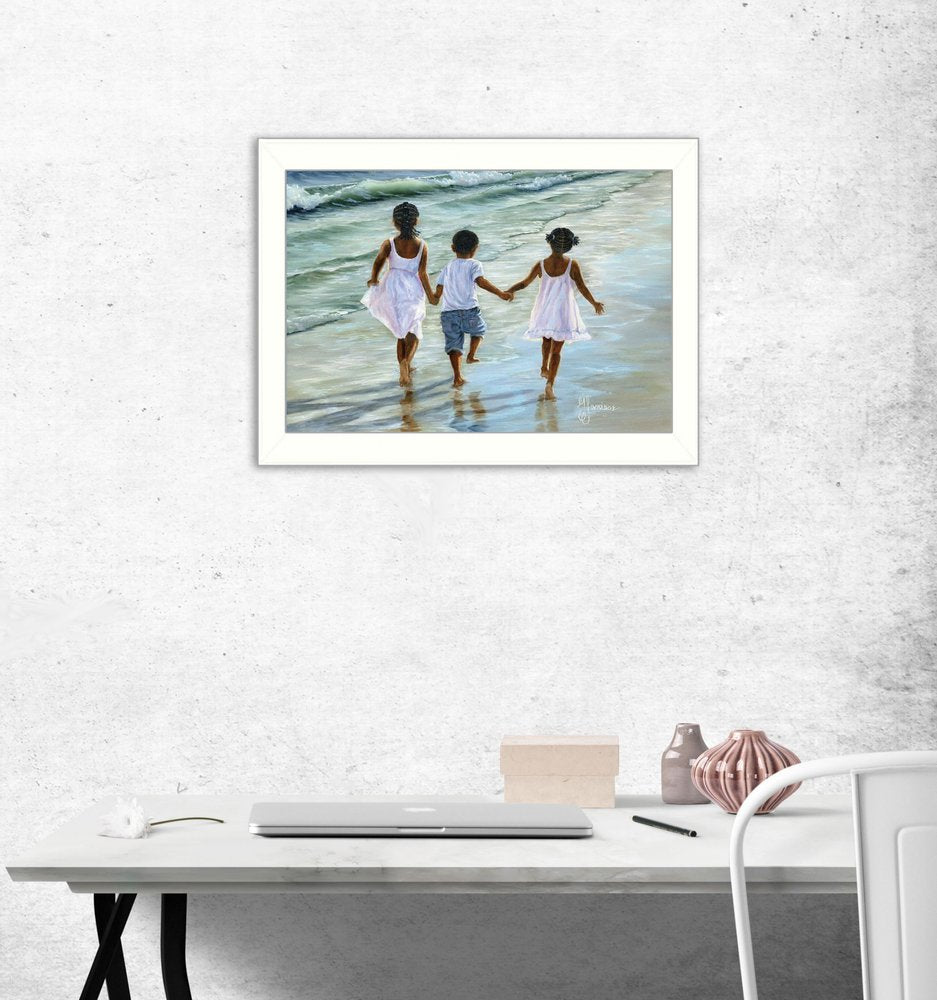 Running on the Beach 1 White Framed Print Wall Art — view 2