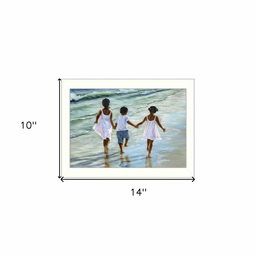 Running on the Beach 1 White Framed Print Wall Art — view 4