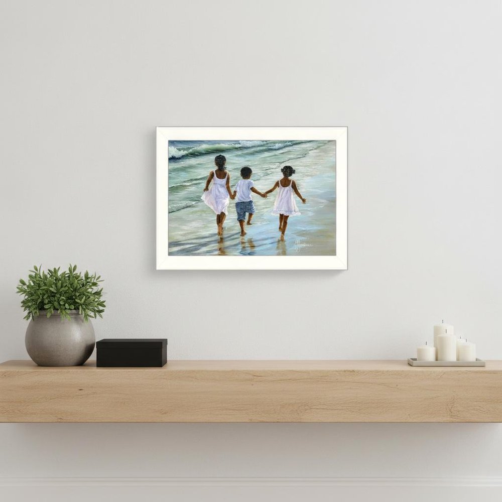 Running on the Beach 1 White Framed Print Wall Art — view 5