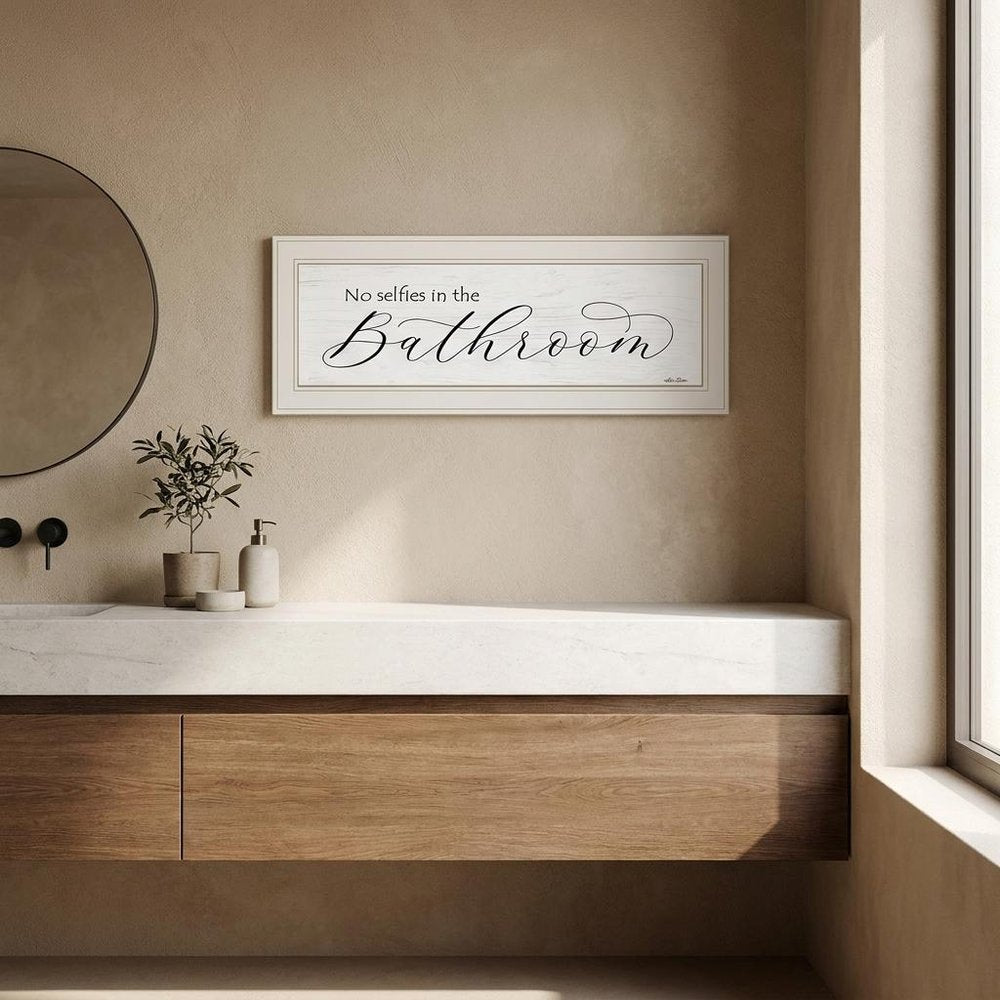 No Selfies in the Bathroom 1 White Framed Print Bathroom Wall Art — view 4