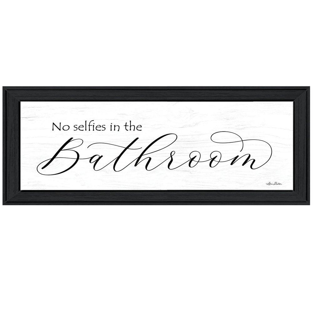 No Selfies in the Bathroom 2 Black Framed Print Bathroom Wall Art — view 1