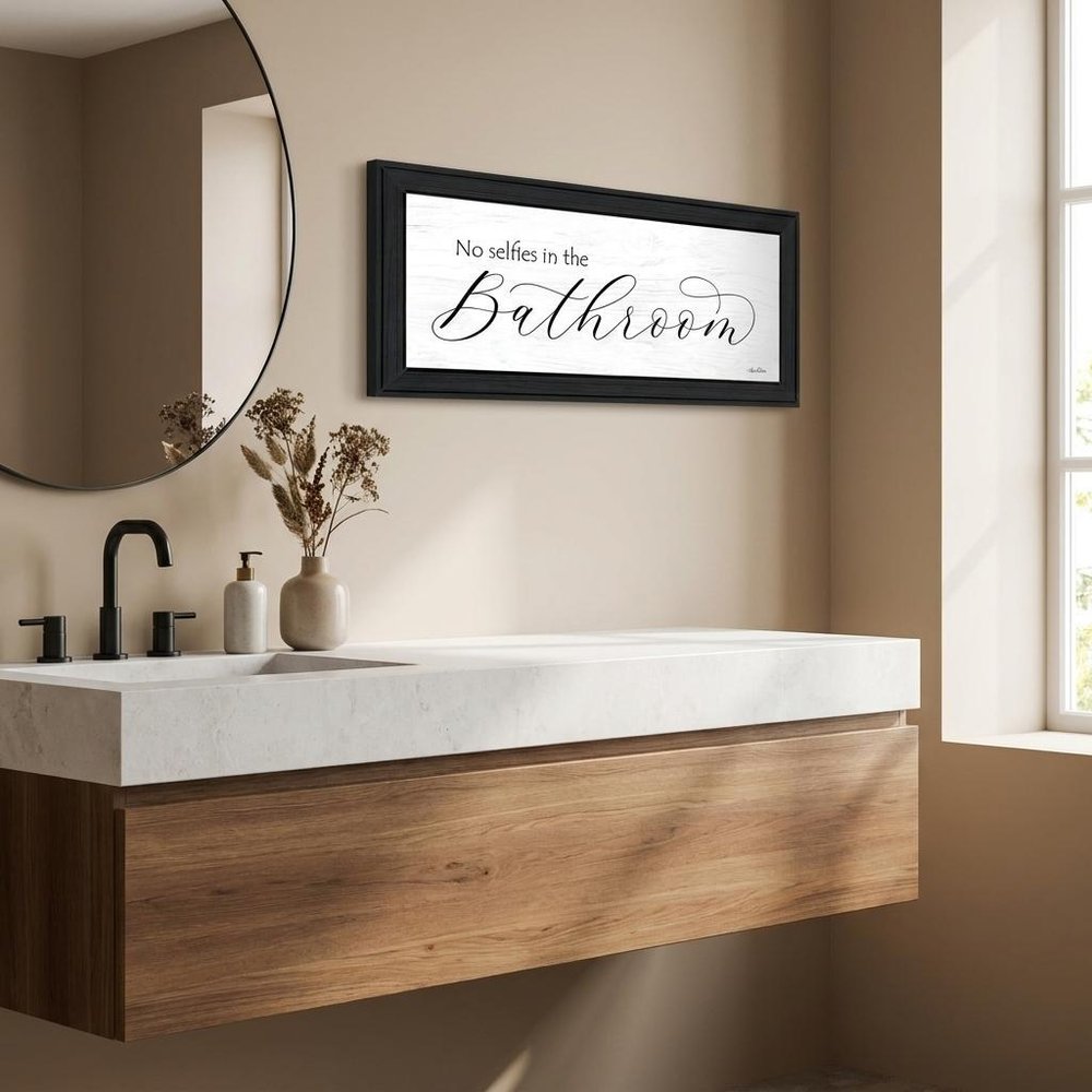 No Selfies in the Bathroom 2 Black Framed Print Bathroom Wall Art — view 4