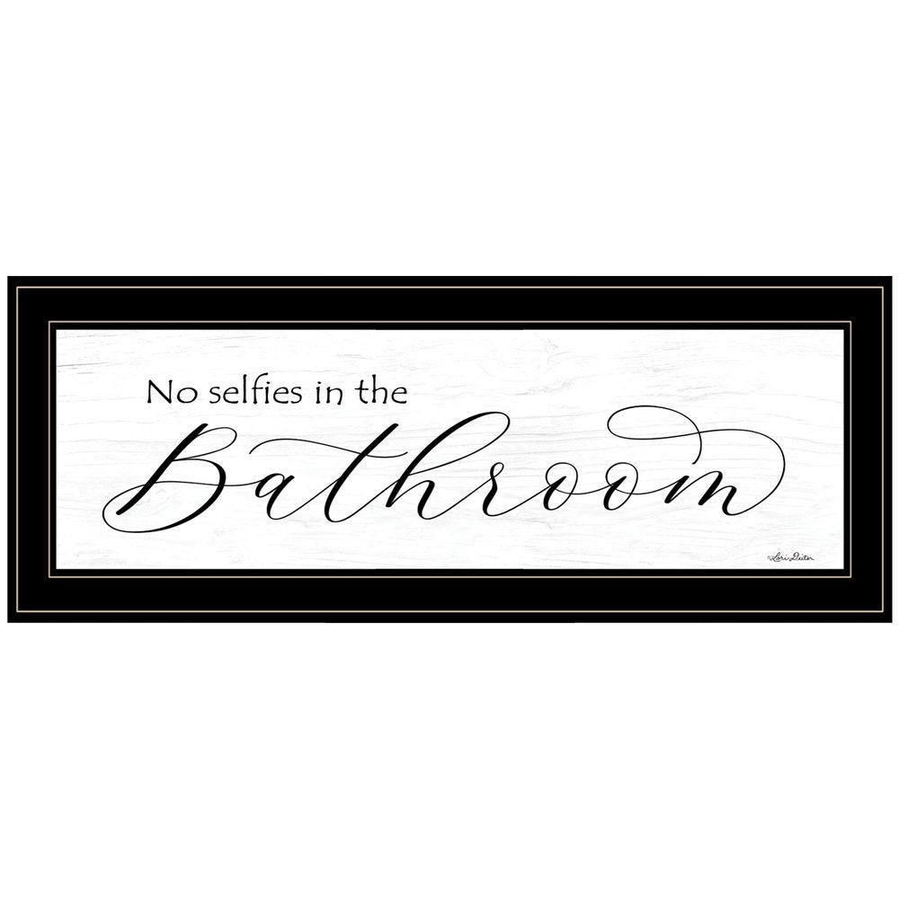 No Selfies in the Bathroom 3 Black Framed Print Bathroom Wall Art — view 1