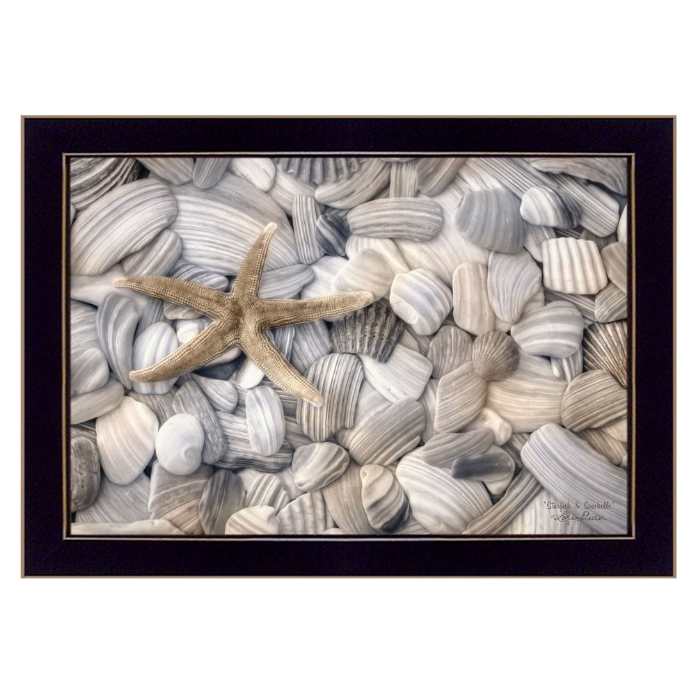 Starfish and Seashell 1 Black Framed Print Wall Art — view 1