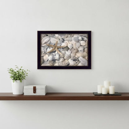 Starfish and Seashell 1 Black Framed Print Wall Art