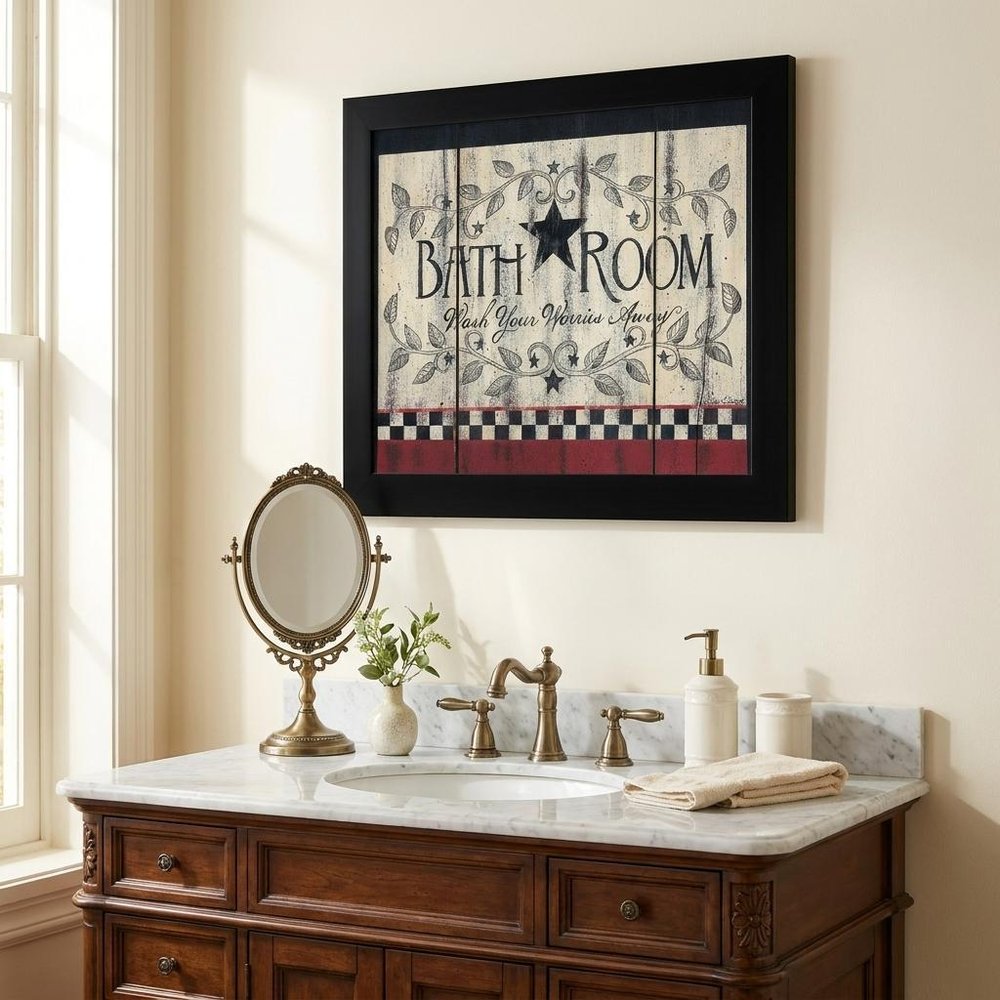 Bathroom 1 White Framed Print Bathroom Wall Art — view 5