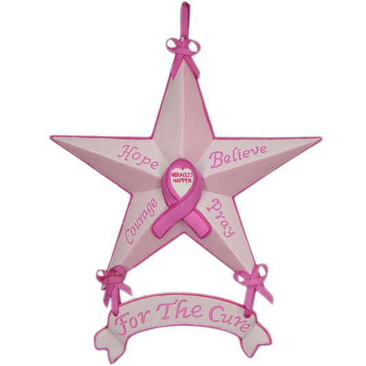 Set of Six Star Shaped Breast Cancer Awareness Christmas Ornaments