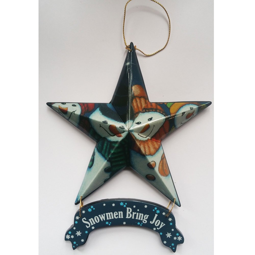 Set of Six Star Shaped Snowmen Joy Christmas Ornaments HomeRoots