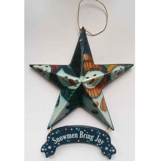 Set of Six Star Shaped Snowmen Joy Christmas Ornaments HomeRoots