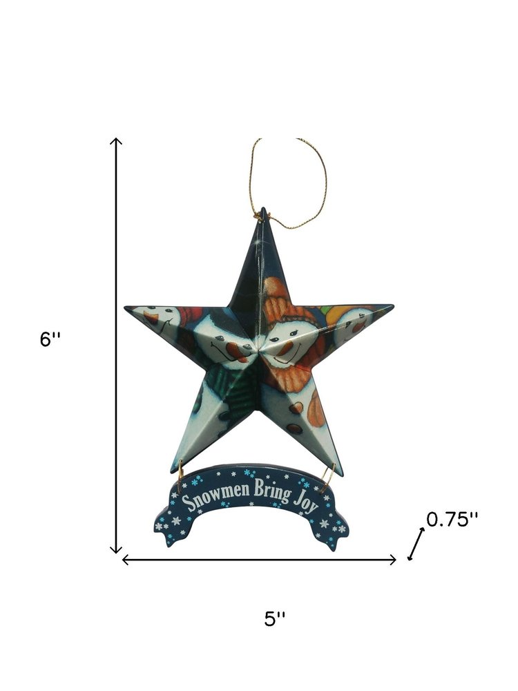 Set of Six Star Shaped Snowmen Joy Christmas Ornaments HomeRoots