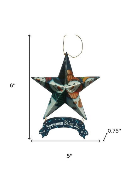 Set of Six Star Shaped Snowmen Joy Christmas Ornaments HomeRoots