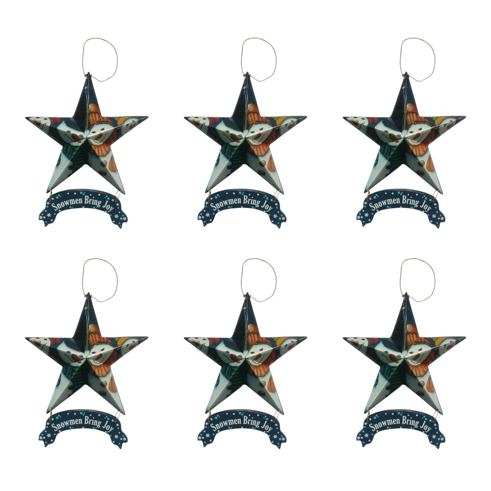 Set of Six Star Shaped Snowmen Joy Christmas Ornaments HomeRoots
