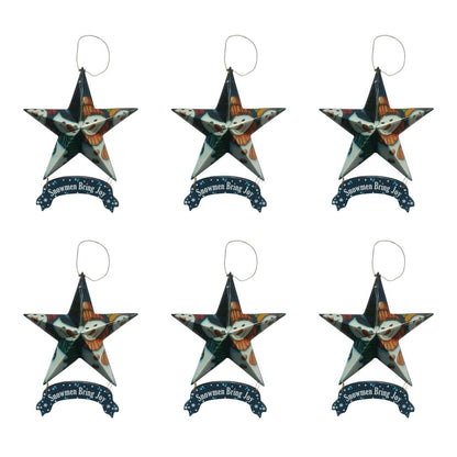 Set of Six Star Shaped Snowmen Joy Christmas Ornaments HomeRoots