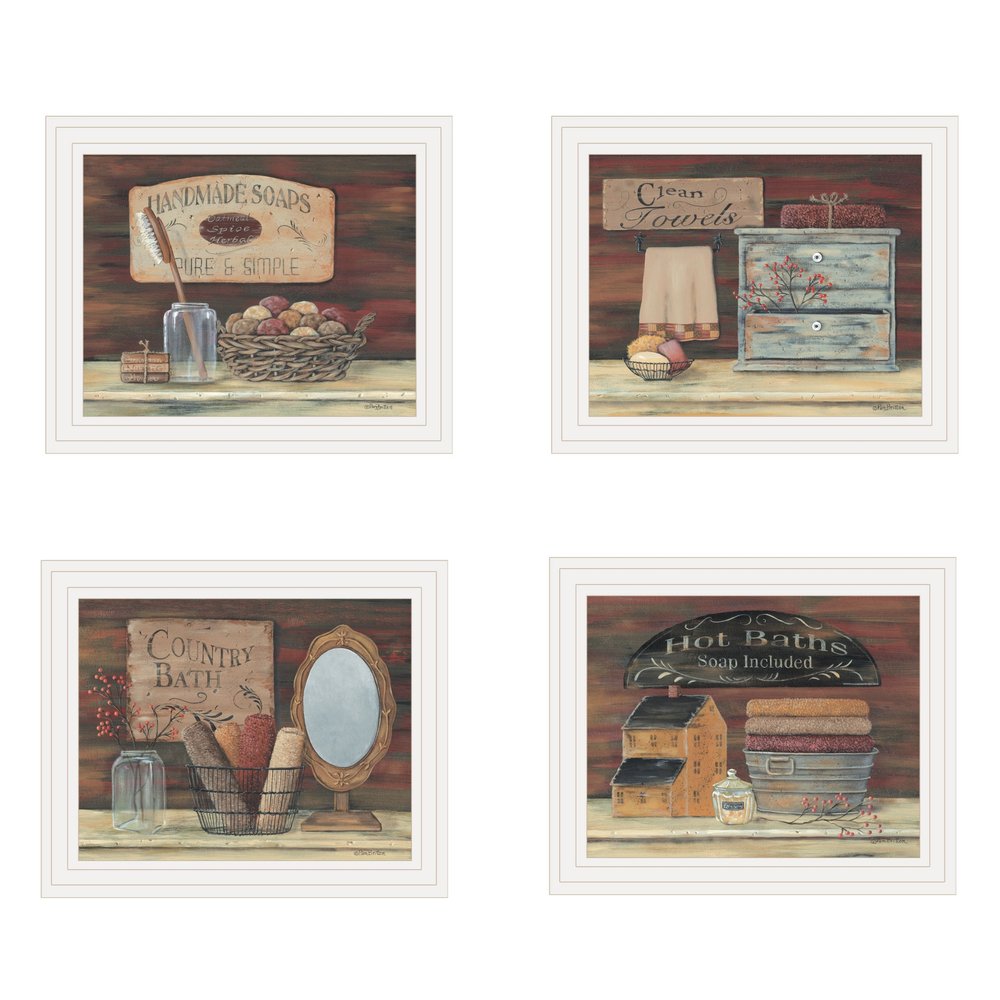 Set Of Four Country Bathroom White Framed Print Bathroom Wall Art — view 1