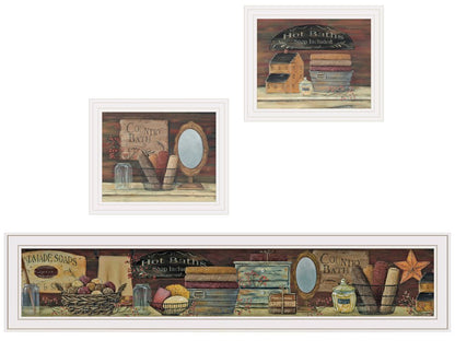Set Of Three COUNTRY BATH White Framed Print Bathroom Wall Art HomeRoots