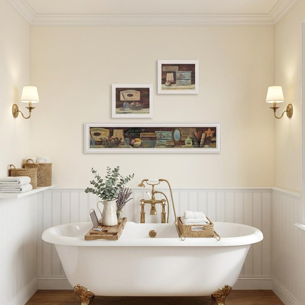 Set Of Three COUNTRY BATH White Framed Print Bathroom Wall Art HomeRoots